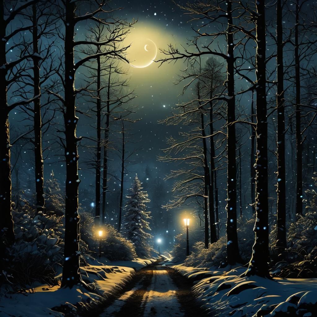 Snowy Mountain Path at Night in Blizzard