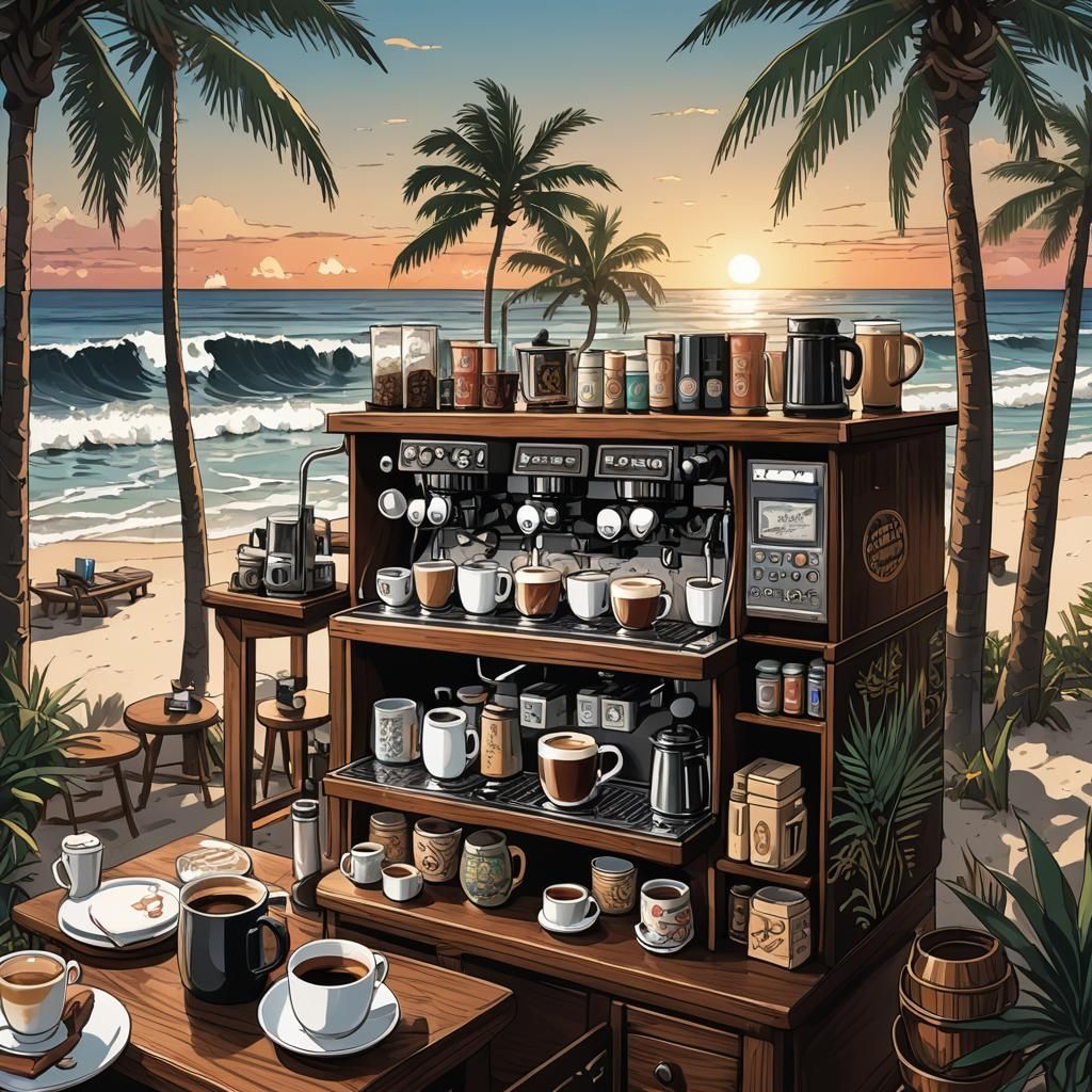 Anime Beach Coffee Bar at Sunset