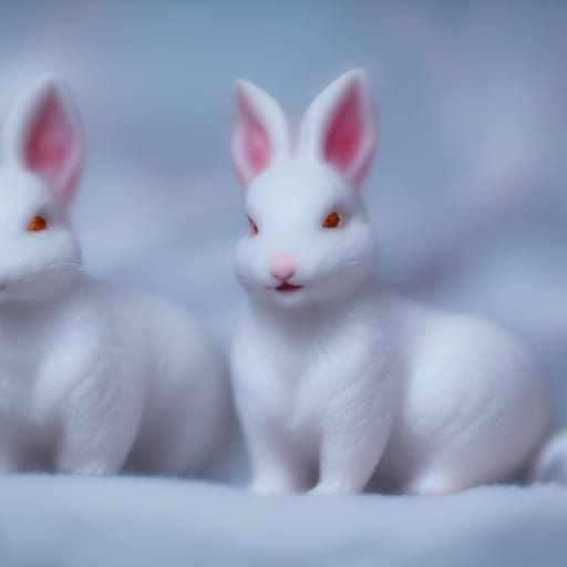 White Bunnies in Snowy Fantasy Landscape