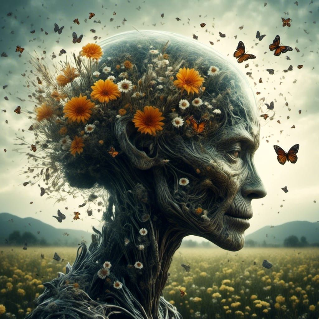 Xenomorph Double Exposure Art with Butterflies