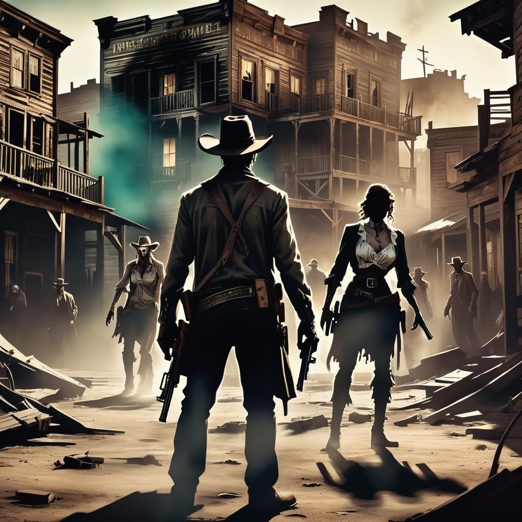 Cowboy and Woman Defend Ghost Town from Zombies