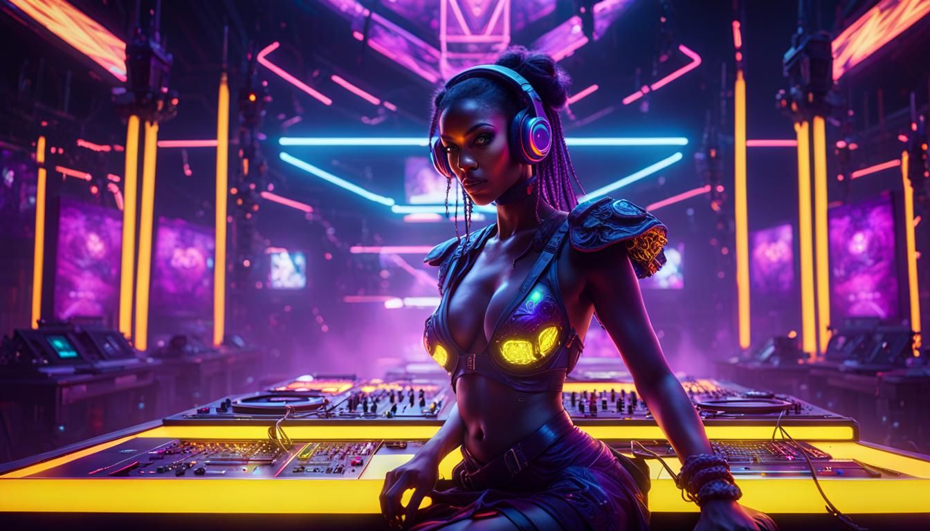 Techno DJ in Neon Rave, Digital Art