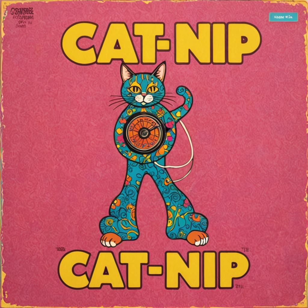 Psychedelic Cat Disco Album Cover in Retro Style