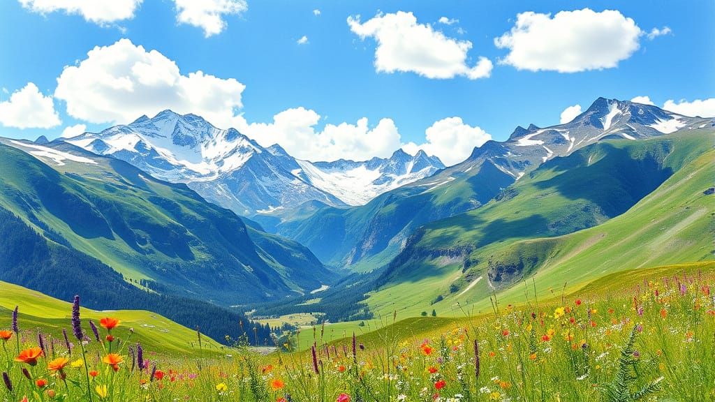 Majestic Mountain Landscape in Watercolor Style