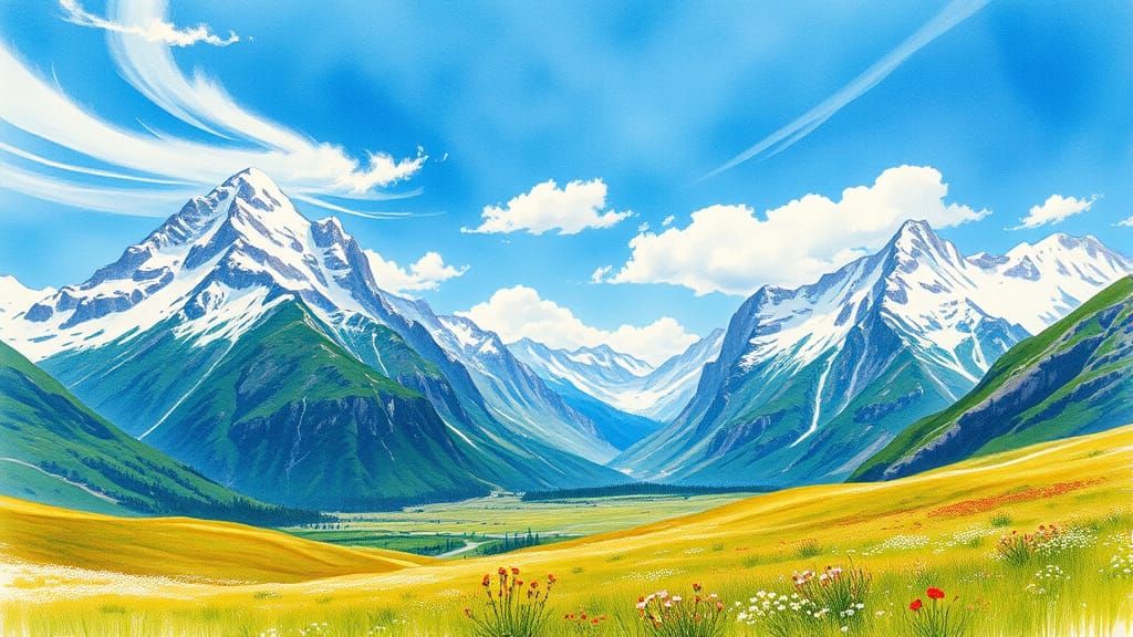 Mountain Majesty in Vibrant Academic Style