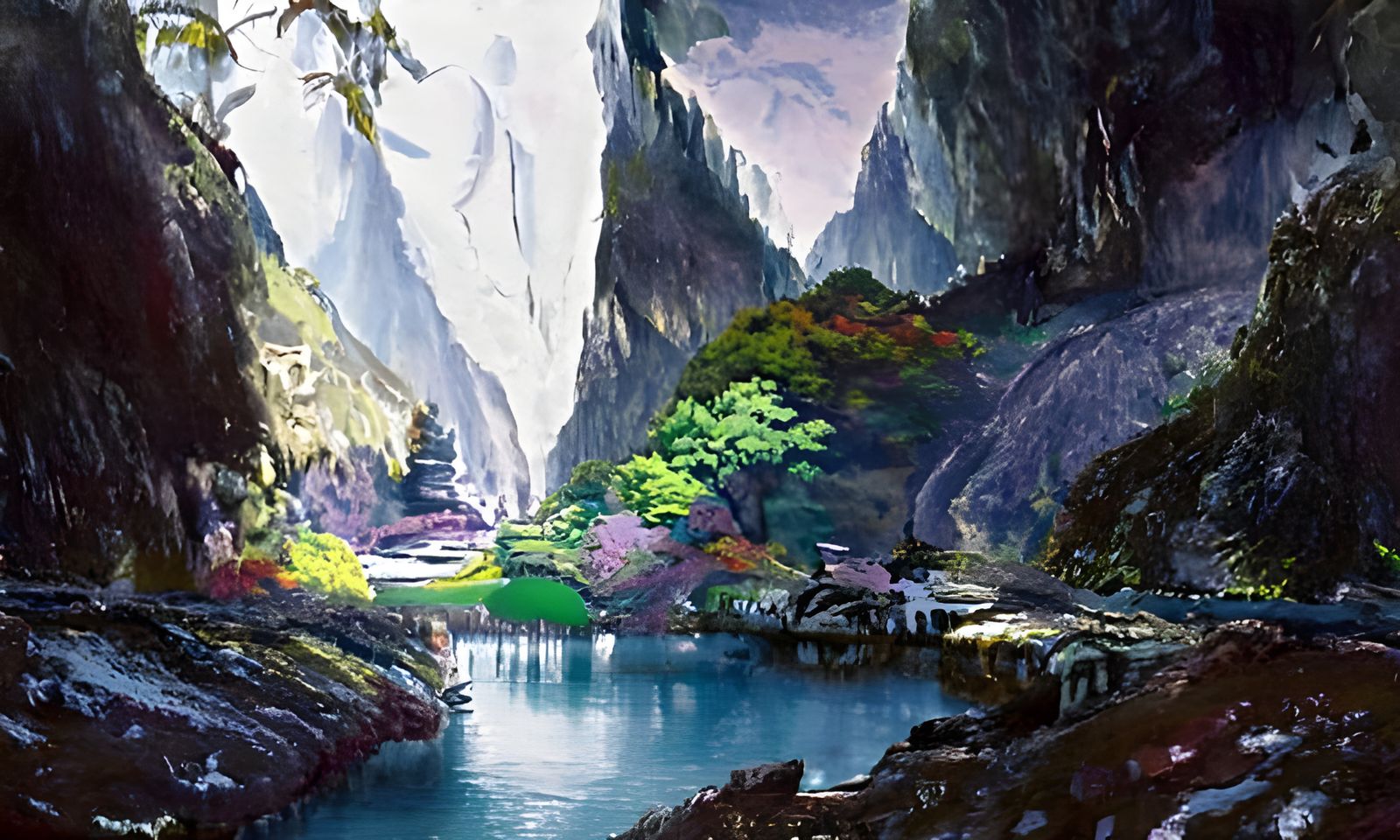 Peaceful Canyon Vista with Japanese Structure