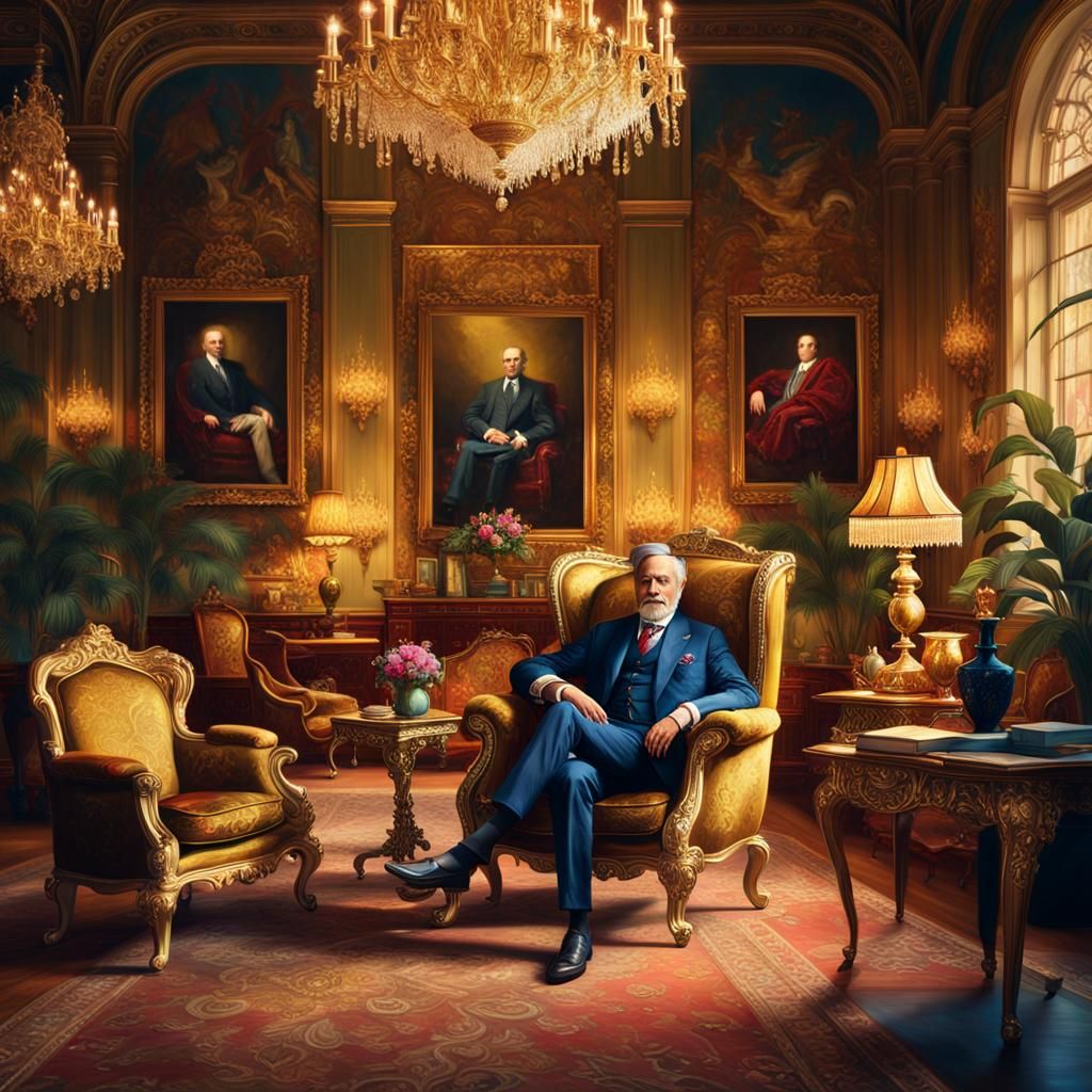 Opulent Study: A Wealthy Individual in Oil Painting