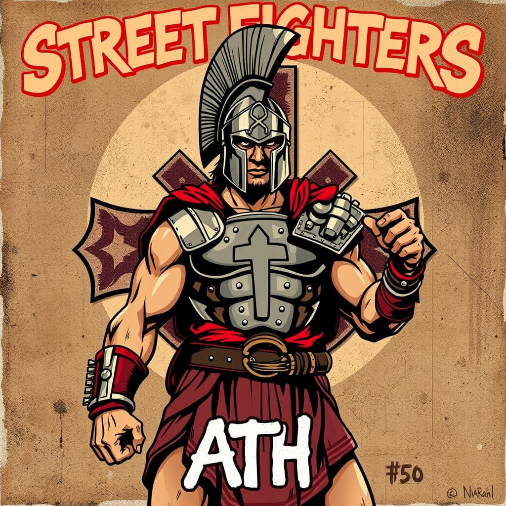 Spartan Warrior in Street Art Animation Style