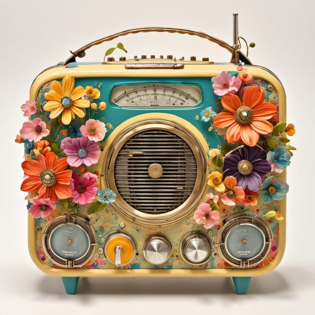 Retro radio with flowers
