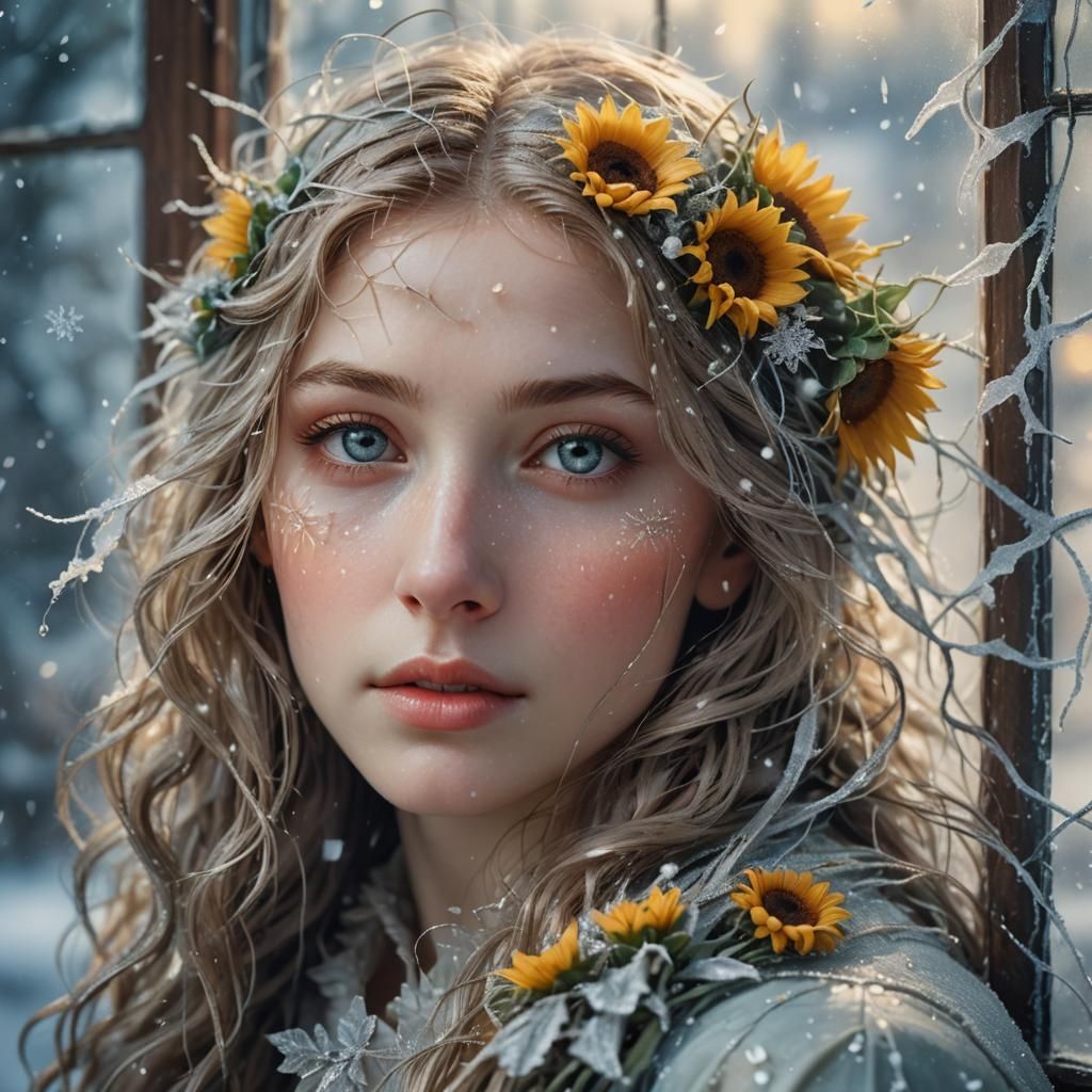 Dreamy Woman Portrait with Art Nouveau Accents