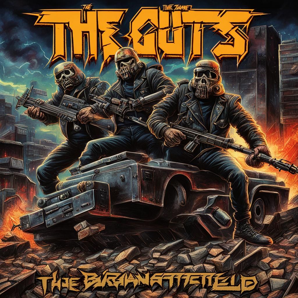 Thrash Metal Album Cover: Urban Battlefield in 80s Style