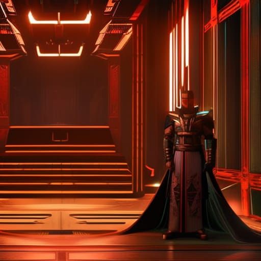 Cyberpunk King in Neon Lit Throne Room