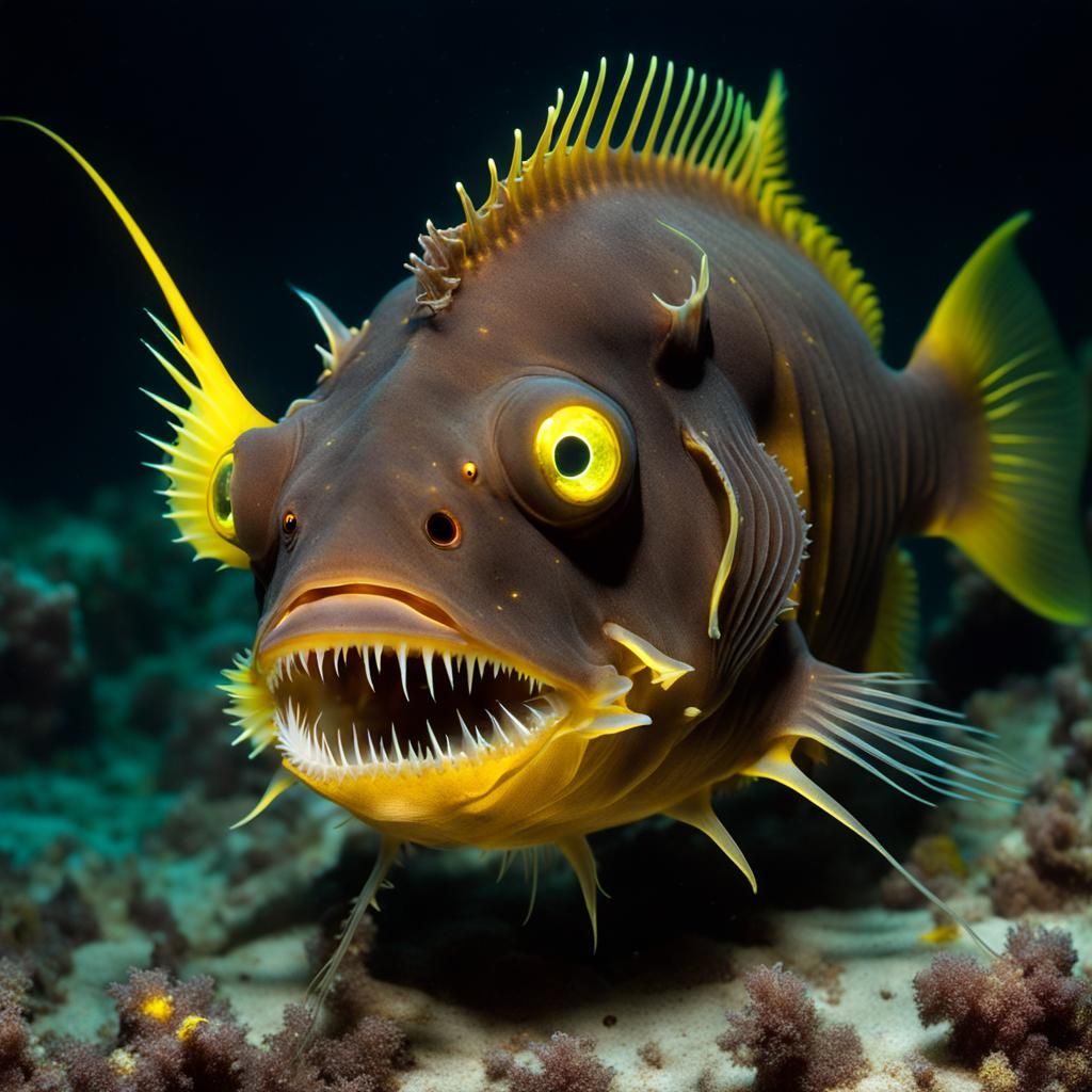 Bioluminescent Anglerfish in the Deep Ocean
