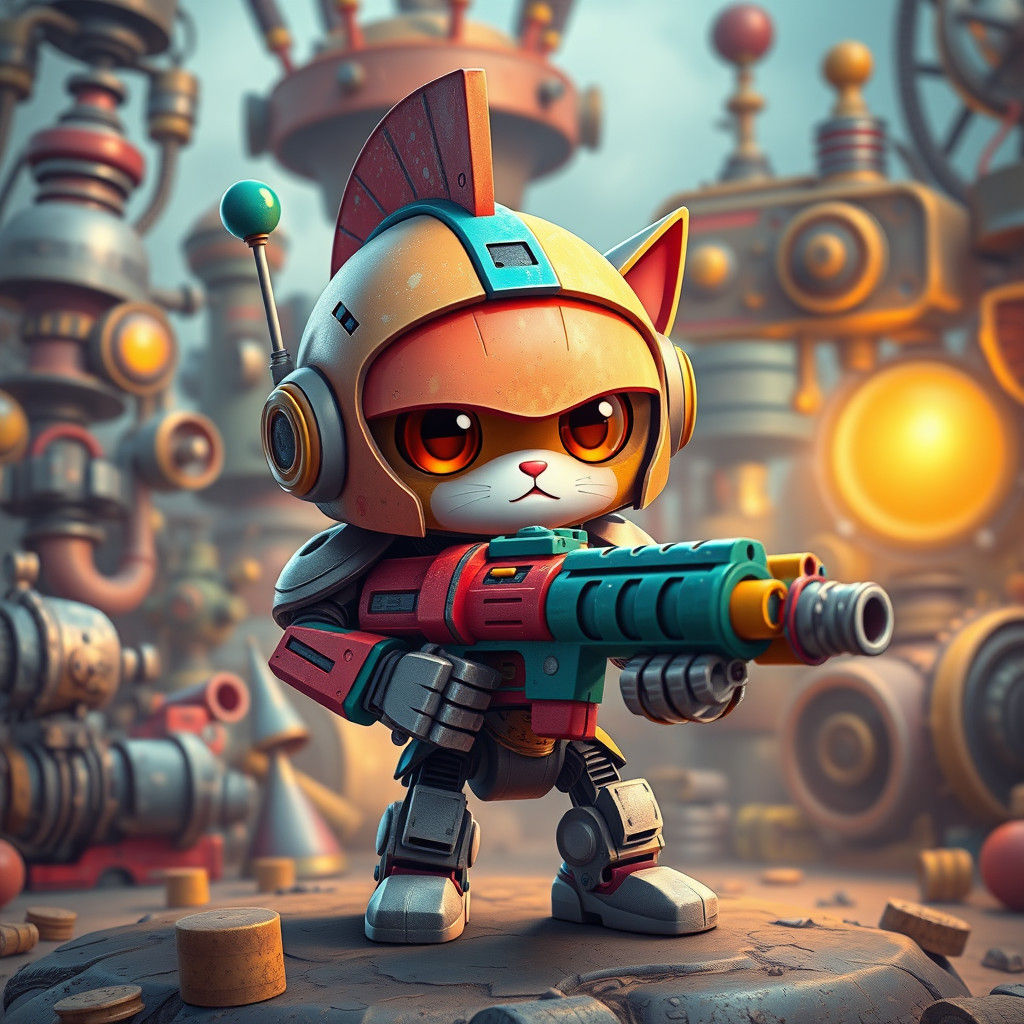 Cartoon Robot Soldier in a Whimsical World