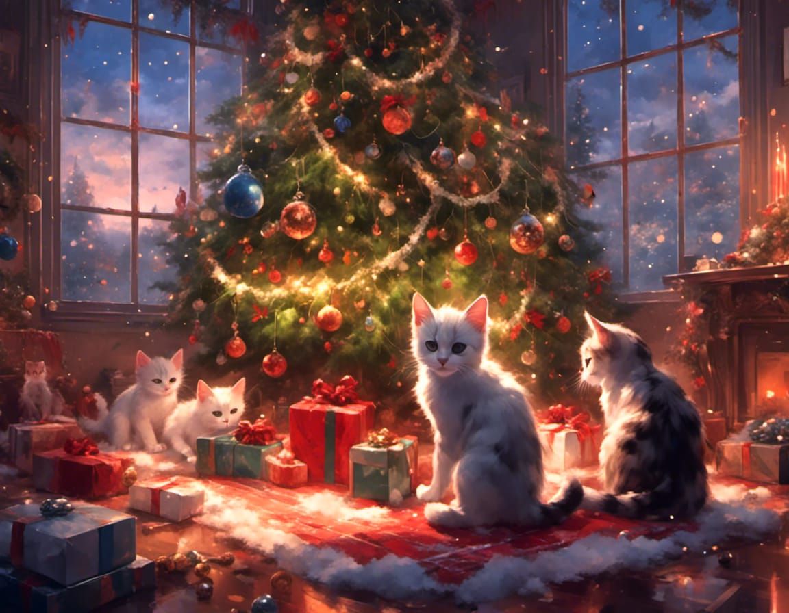 Kittens Ruin Christmas Tree: A Digital Painting