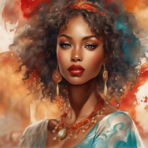 1930s Afroamerican Girl Portrait in Watercolor Style