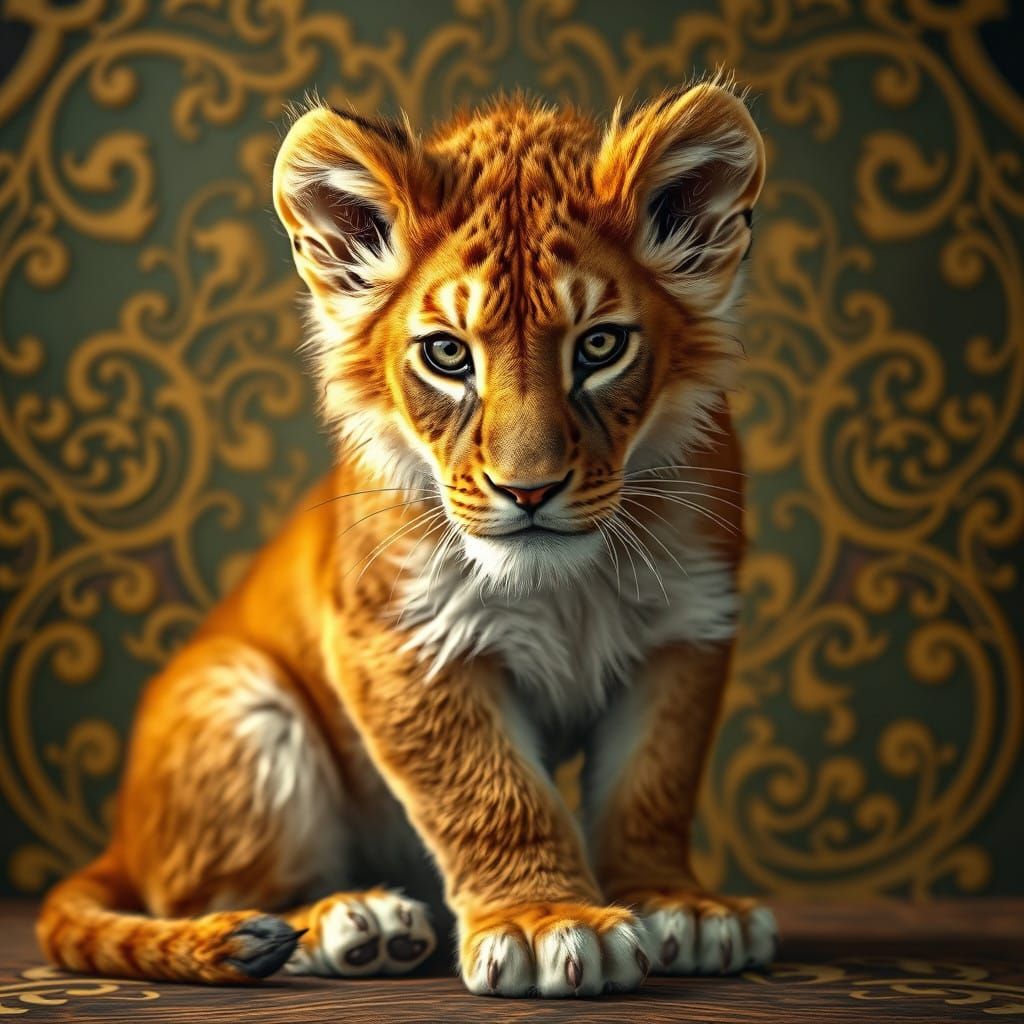 Regal Lion Cub with Intricate Textures and Dynamic Lighting