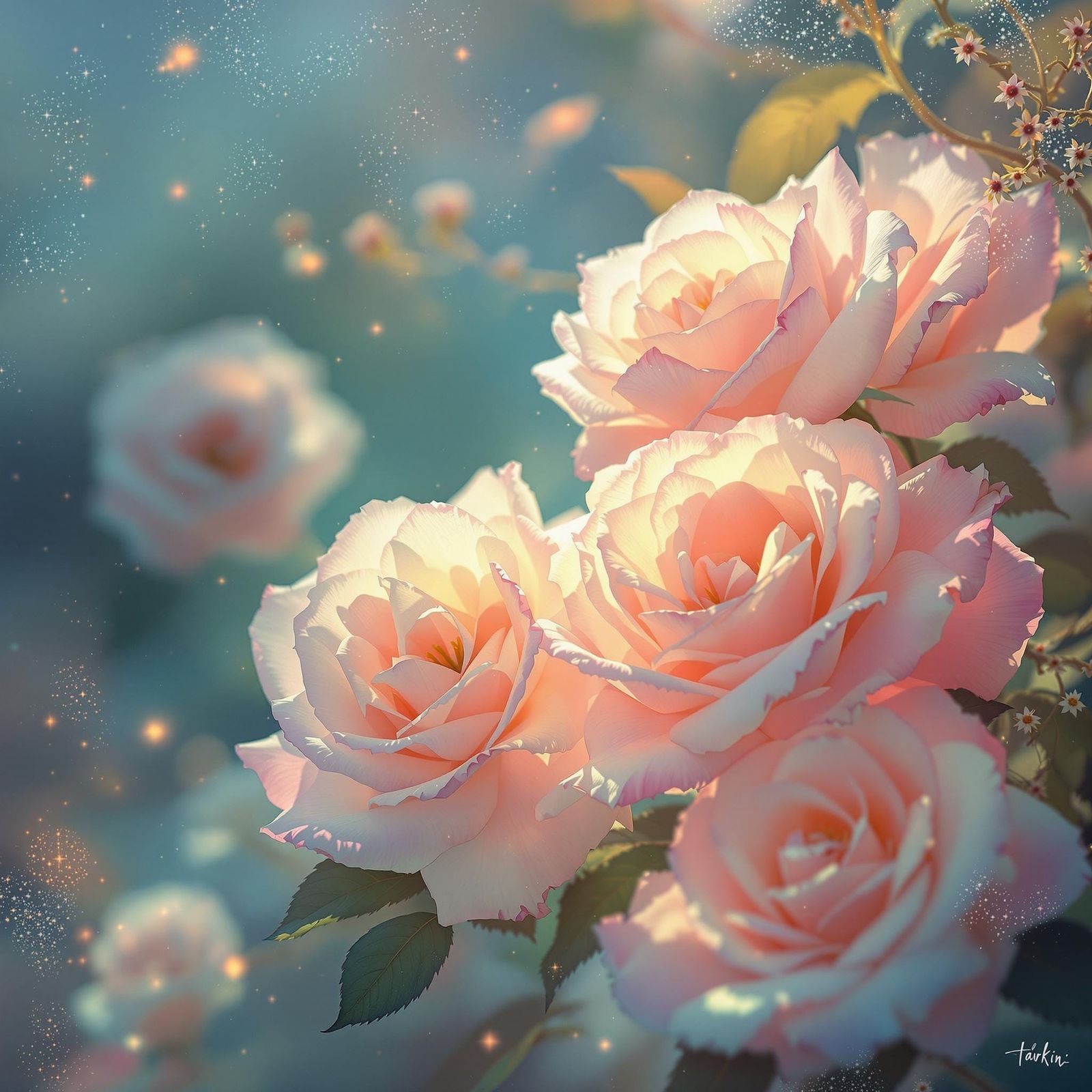 Glowing Roses in Whimsical Photoillustration Style