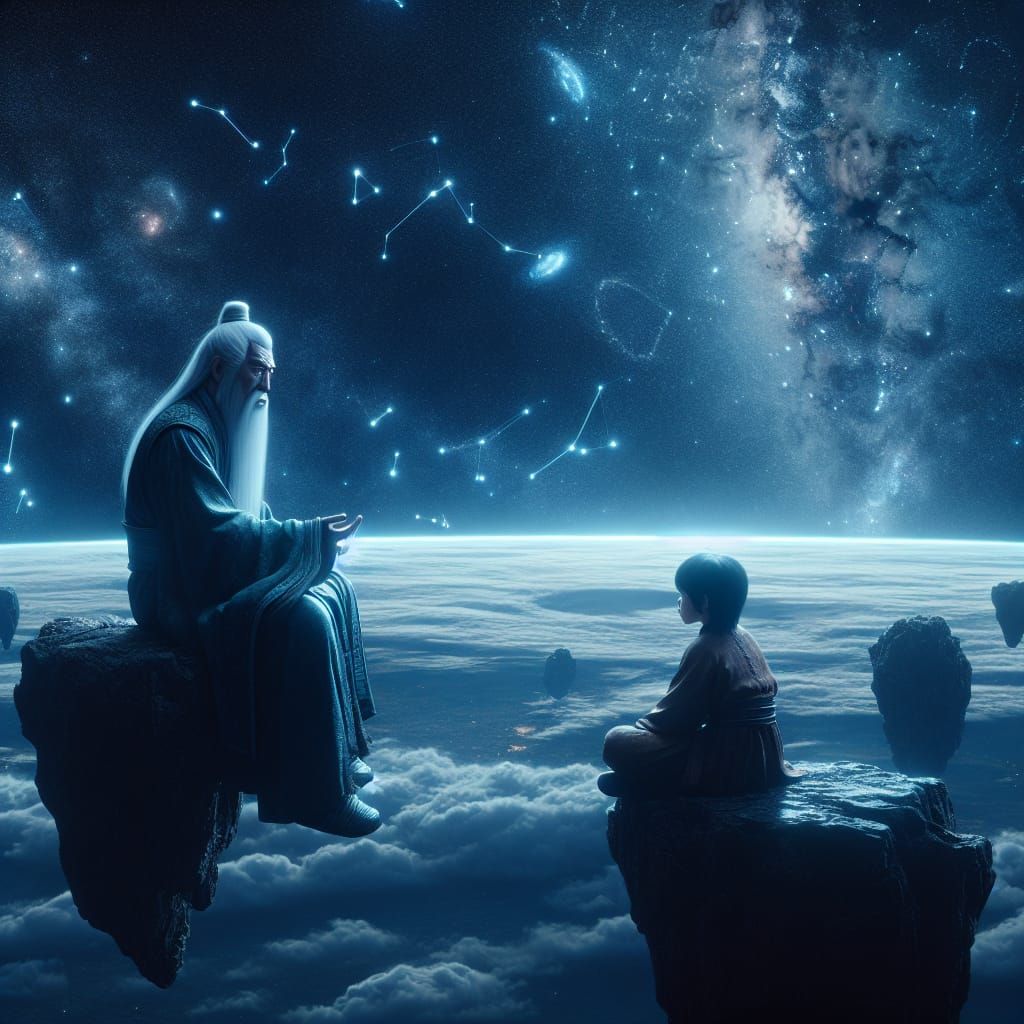 Philosopher and Child Contemplate the Cosmos