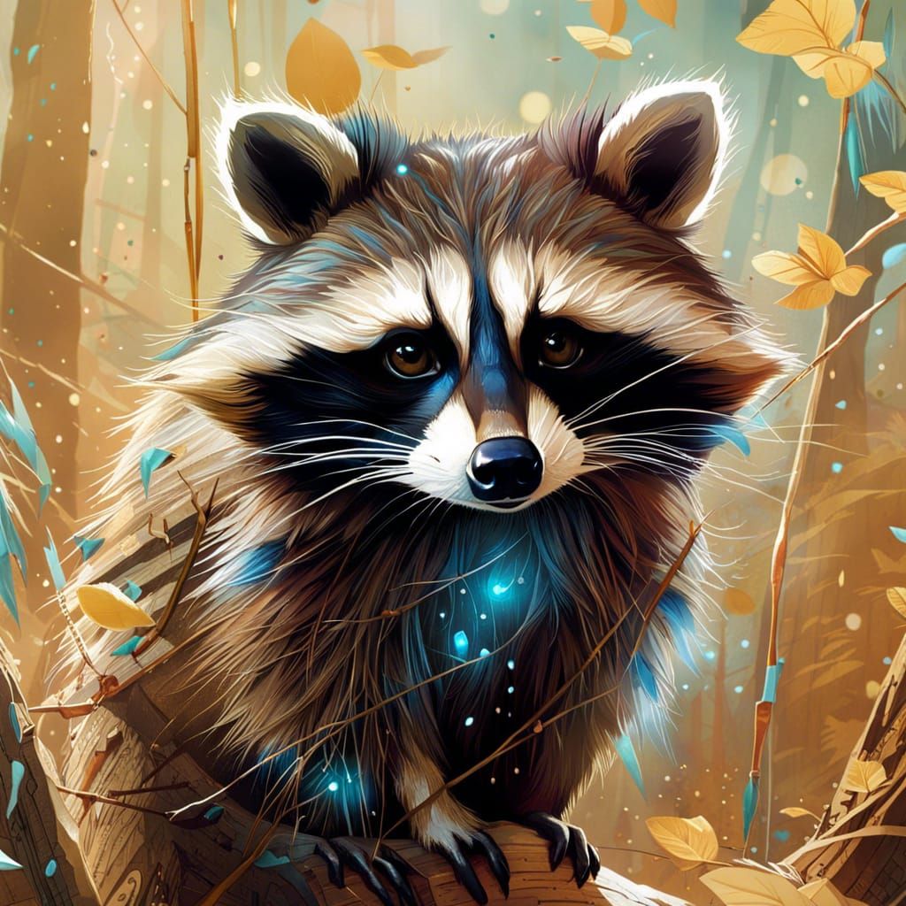 Detailed Raccoon Portrait in Beige Hues