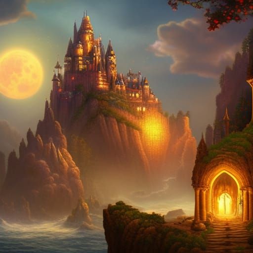 Pixel Art Castle on Cliff in Dark Fantasy Style