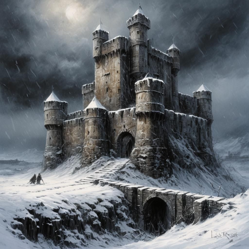 Snowy Fort on Winter Day, Comic Illustration