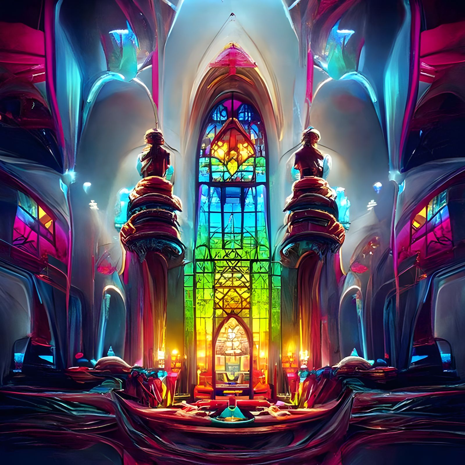 Rainbow Stained Glass Cathedral in Digital Art Style