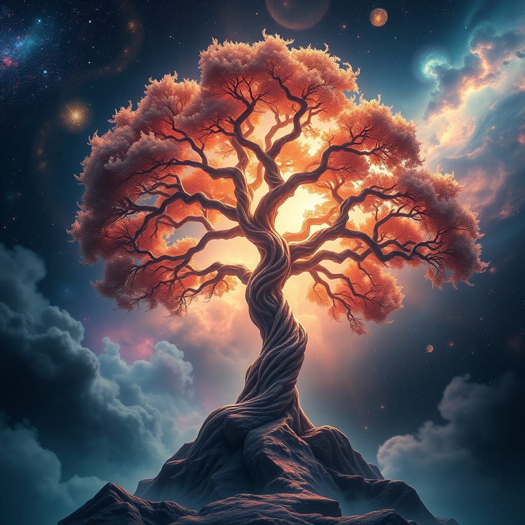 Majestic Fantasy Galaxy Tree in Cosmic Realism Style