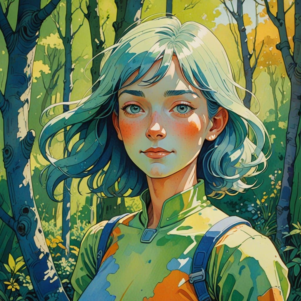 Small Android in Pastel Hues with Retro Comic Style