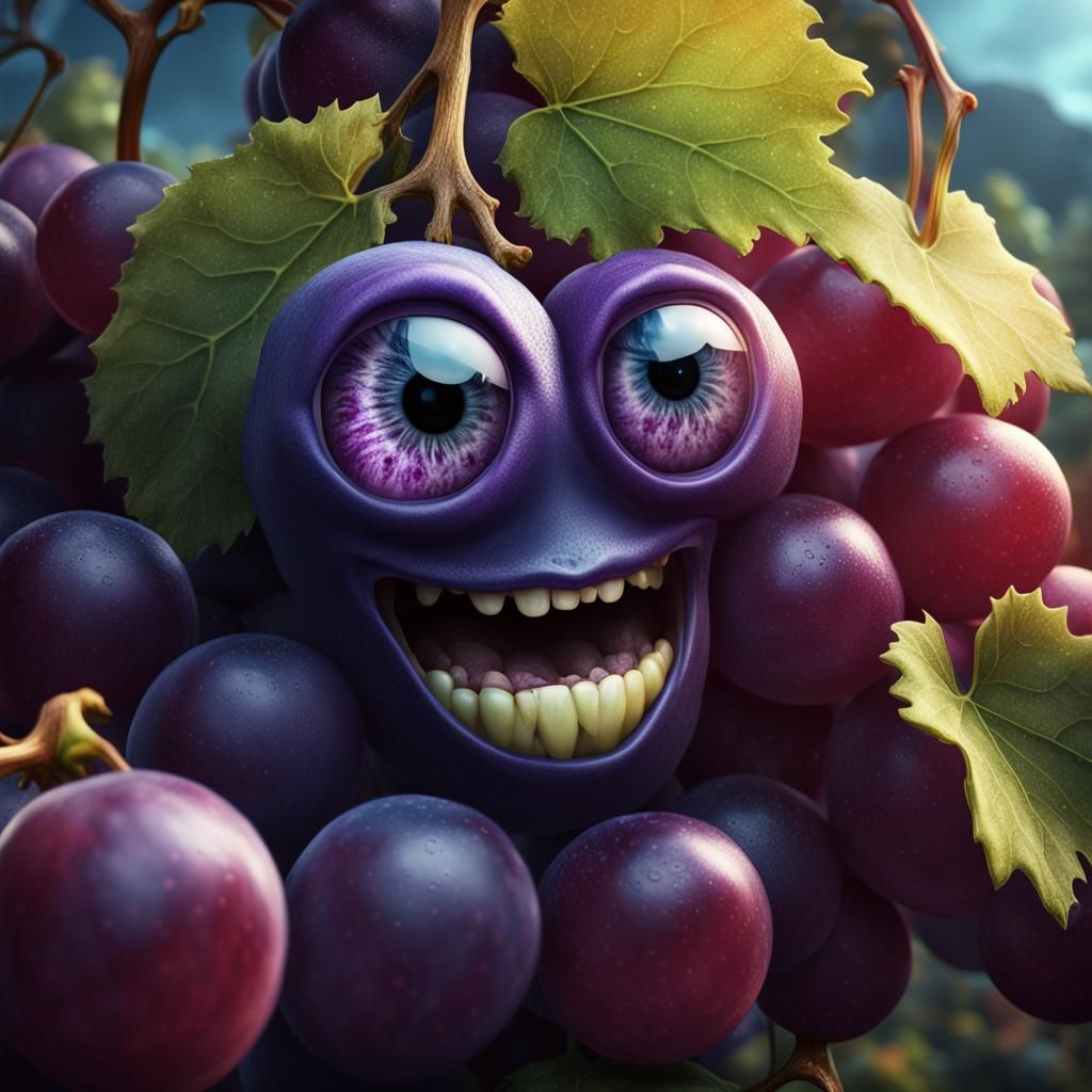 Living Grape with Eyes: Detailed Fantasy Art