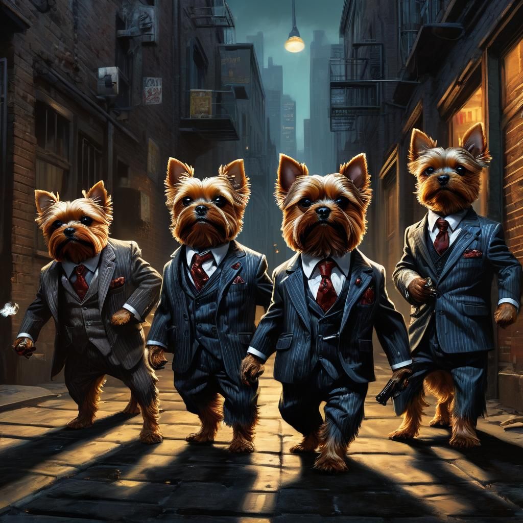 Mafia Yorkies in a Dark Alleyway: Comic Art