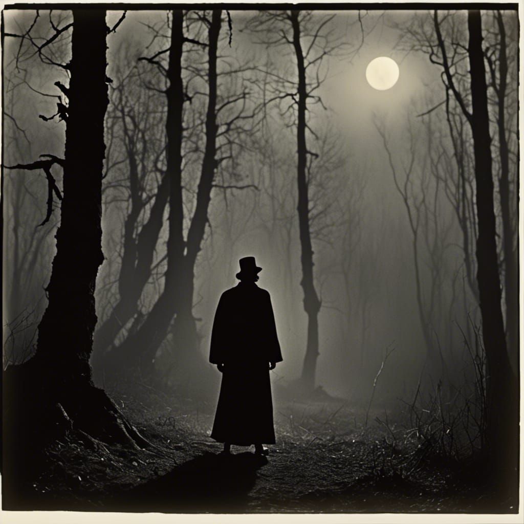 Eerie Figure in Foggy Forest at Night