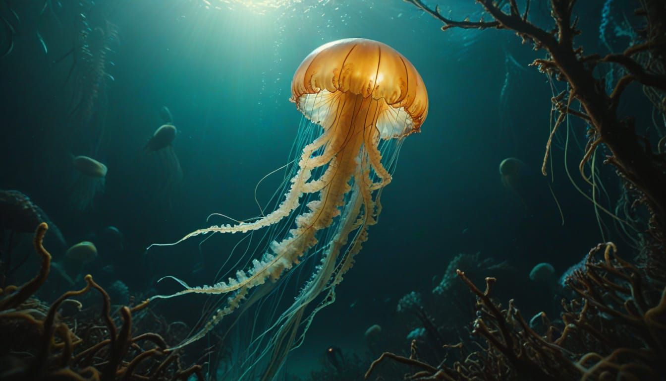 Bioluminescent Jellyfish Encounter in Kelp Forest