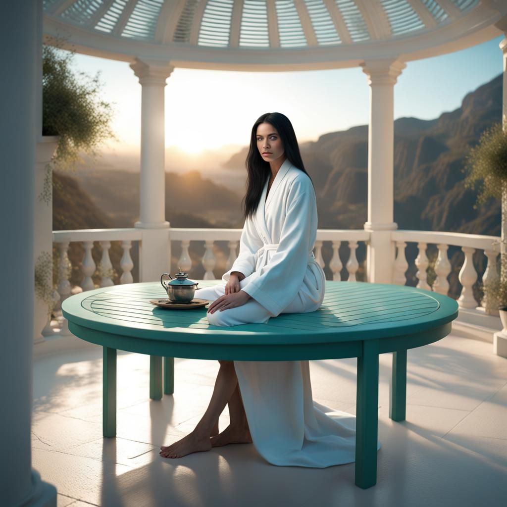 Woman in Bathrobe at Dawn: Digital Matte Painting