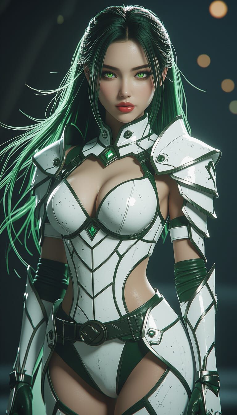 Elegant Woman in Arrancar Armor, Hyperrealistic Portrait