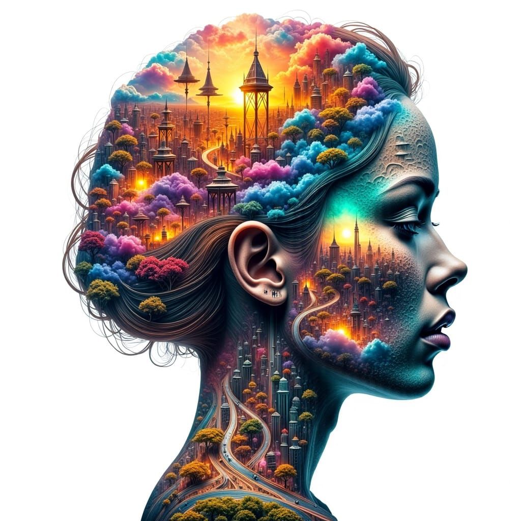 Surreal Double Exposure Portrait in Abstract Reality