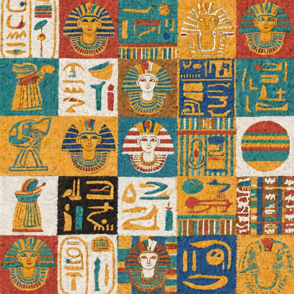 Egyptian Icon Fabric Pattern in Vivid Colors