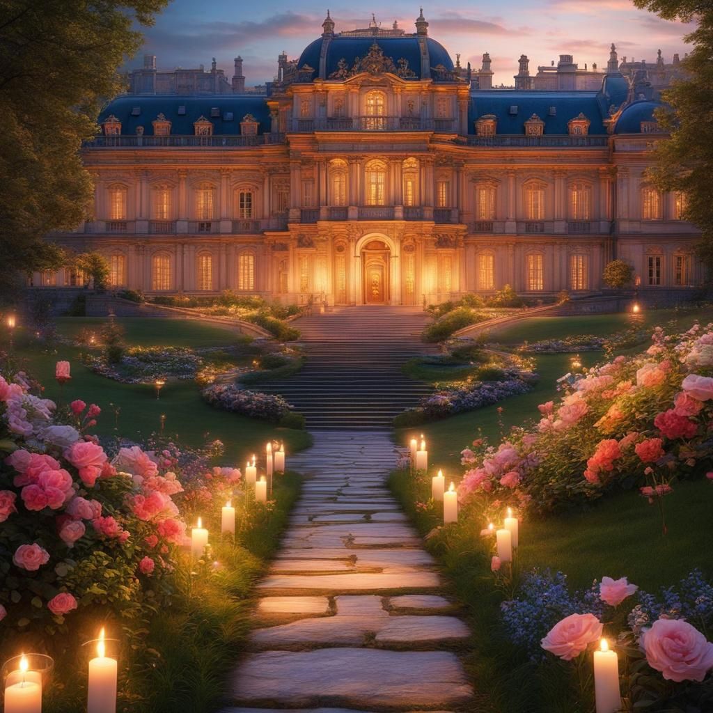 Candlelit Path to Hilltop Palace: Fantasy Art