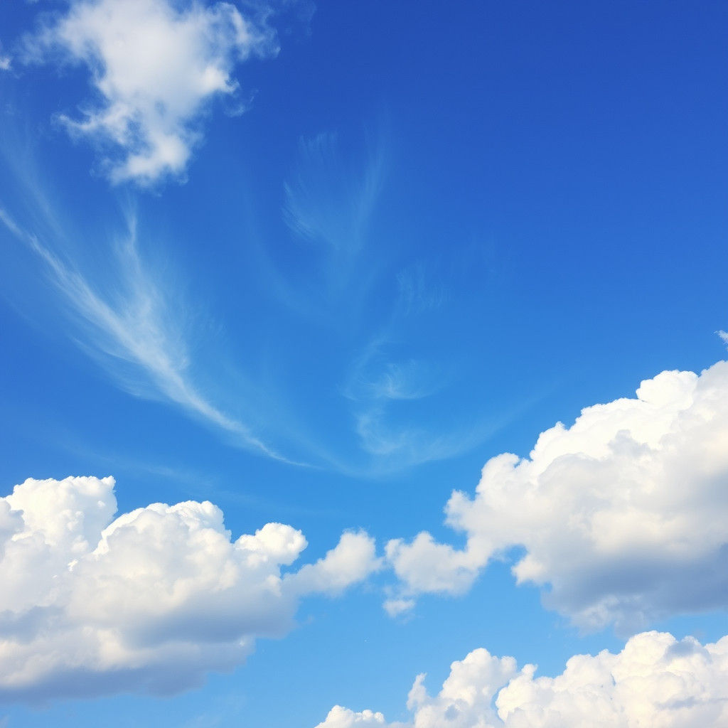 Heavenly Blue Sky with Clouds in Surreal Style