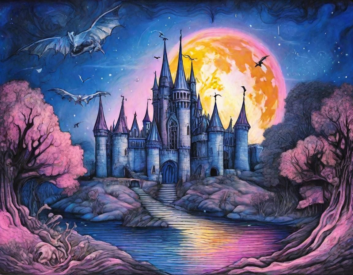 Surreal Medieval Castle in Dimly Lit Landscape