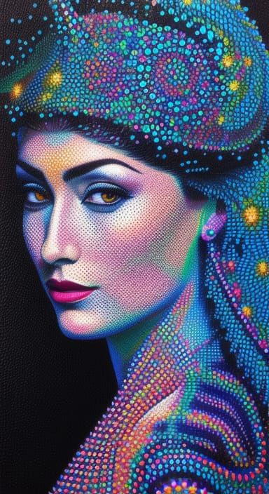Detailed Portrait of a Lady in Pointillism Style