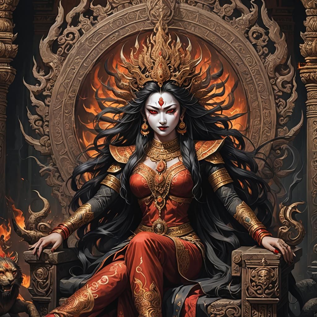 Surpanakha: Ferocious Demoness on Her Temple Throne