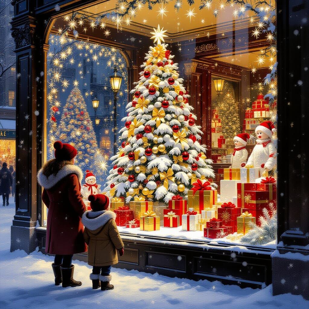 Christmas Window Shopping in Snowy Manhattan