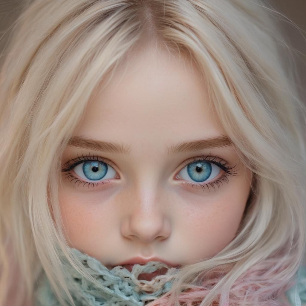 Beautiful Blue-Eyed Multicolor Girl Portrait