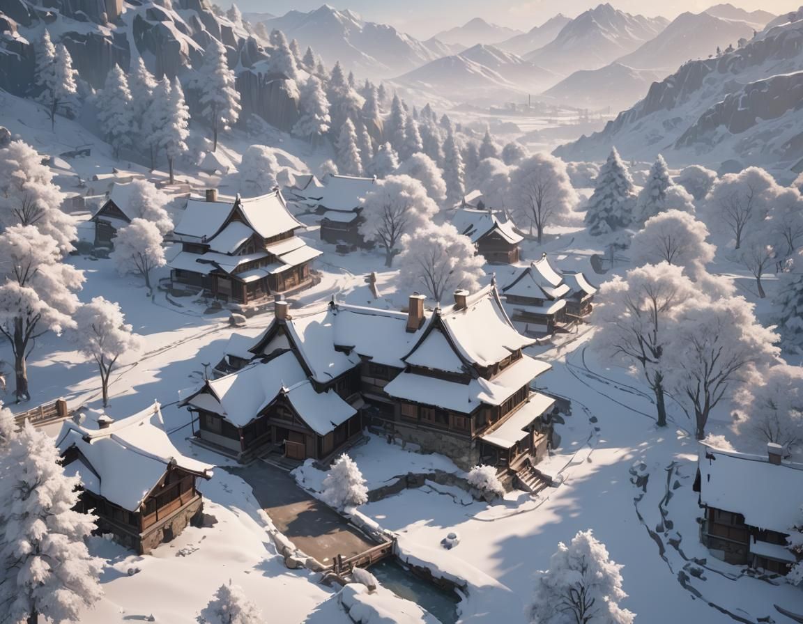 Detailed 3D Anime Winterscape in 8K