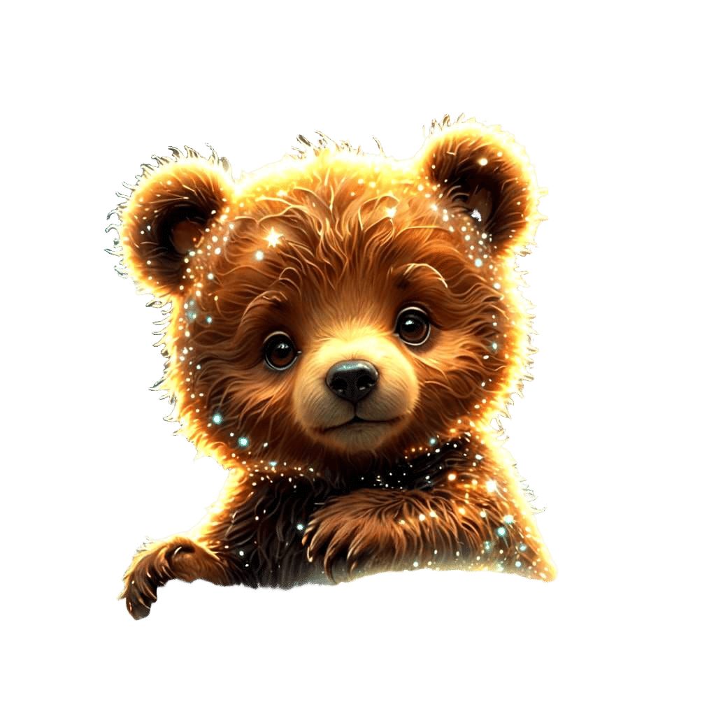 Chibi Bear Constellation on Bioluminescent Waterfall