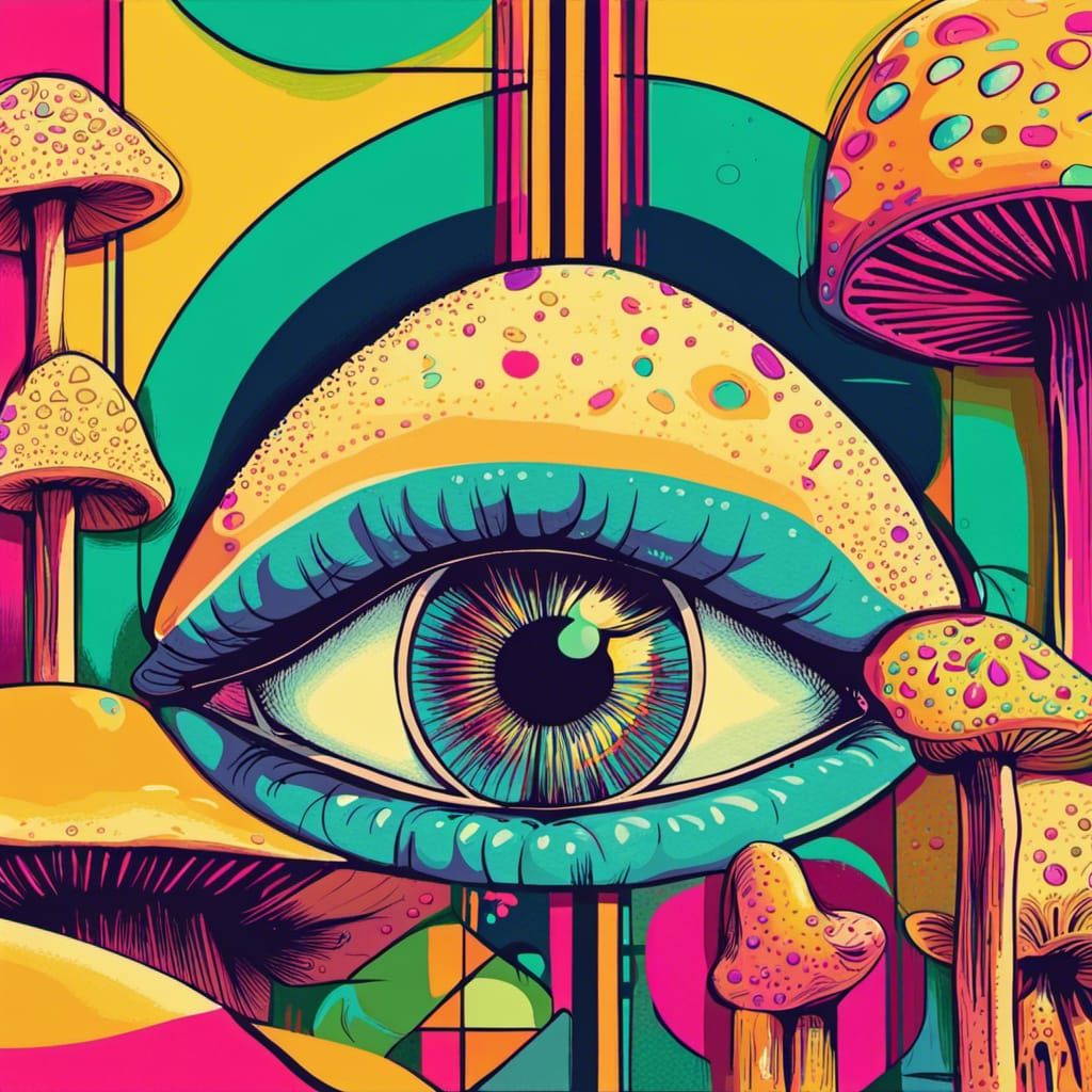Eyes and Mushrooms in 70s Pop Art Style