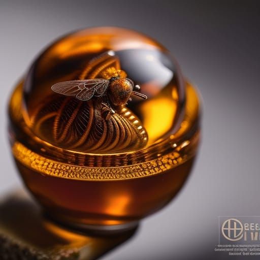 Amber Honey Bee: Hyperrealistic Digital Art