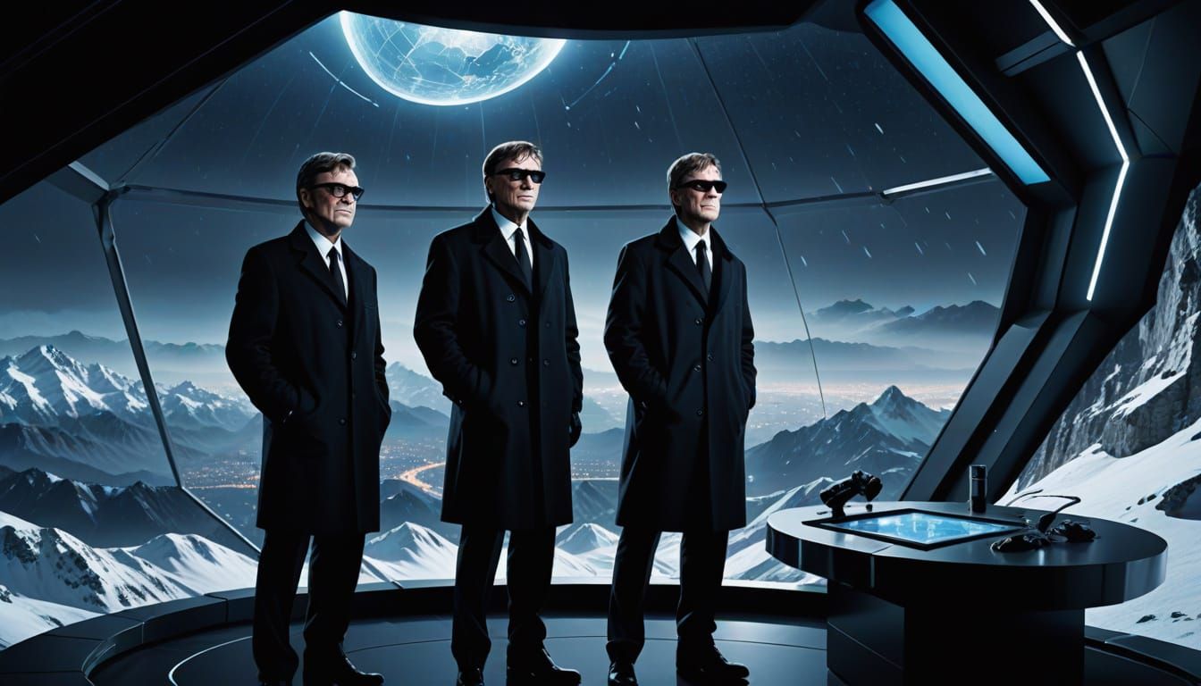 Secret Agent Surveilling Futuristic Compound at Night