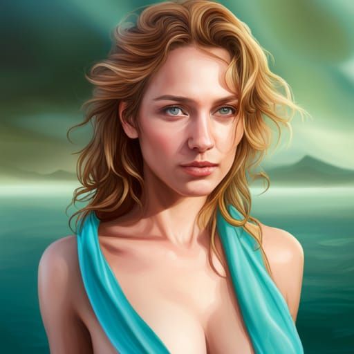 Naturist Woman Portrait in Art Nouveau Style